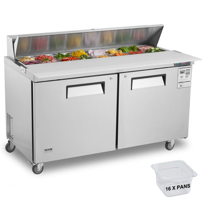 KSR-60B1 - 60" Stainless Steel Prep Table with 16 Pans & Temperature Control