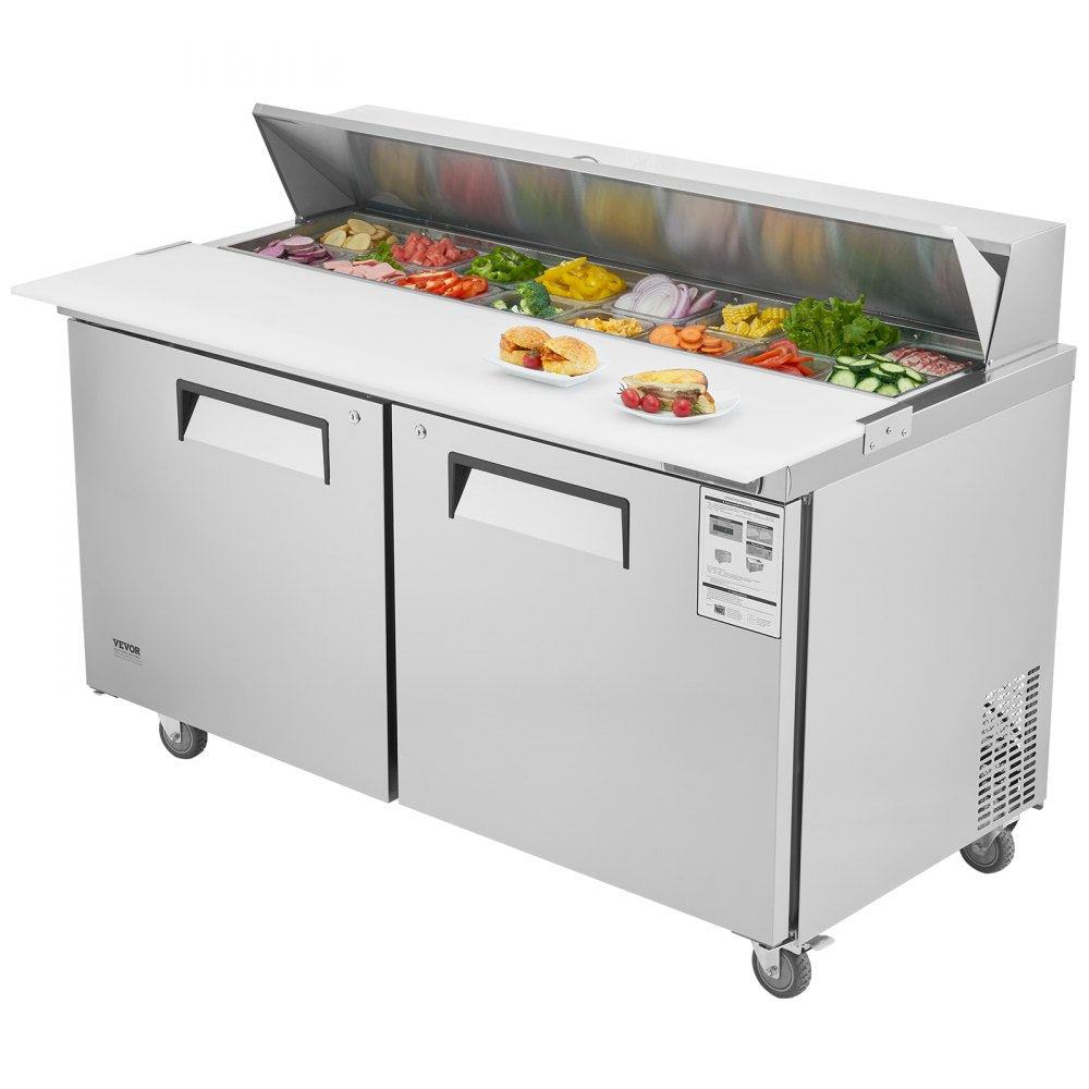 KSR-60B1 - 60" Stainless Steel Prep Table with 16 Pans & Temperature Control