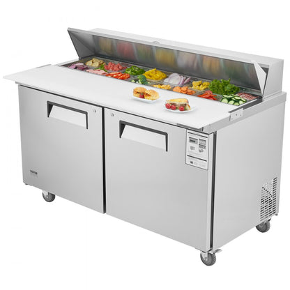 KSR-60B1 - 60" Stainless Steel Prep Table with 16 Pans & Temperature Control