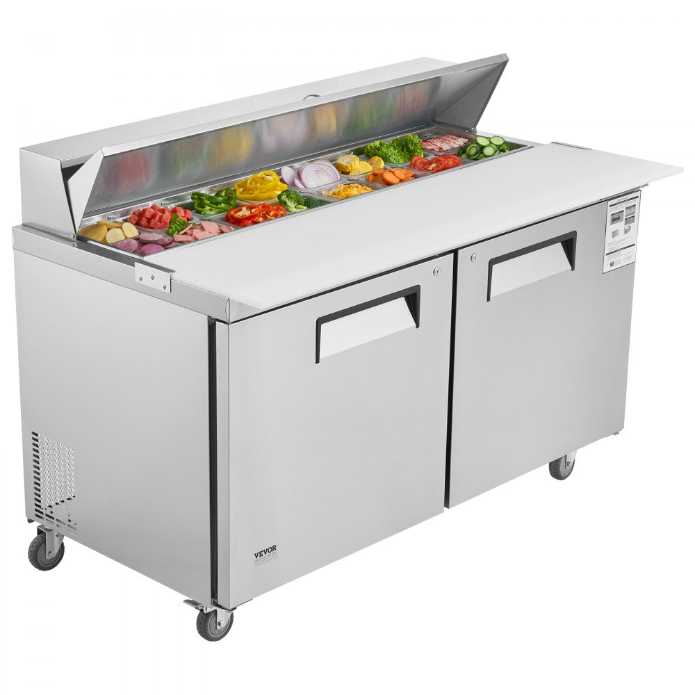 KSR-60B1 - 60" Stainless Steel Prep Table with 16 Pans & Temperature Control