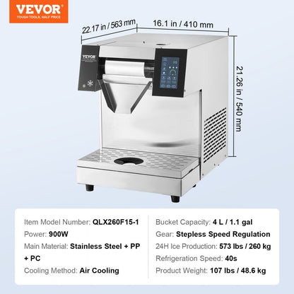 QLX260F15-1 - 573LBS/24H Air-Cooled Snowflake Ice Machine for Commercial Use