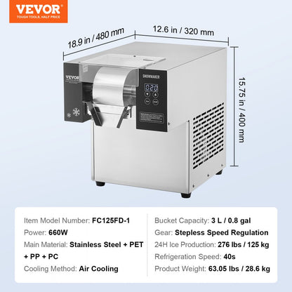 FC125FD-1 - 276LBS/24H Stainless Steel Ice Machine for Ice Cream