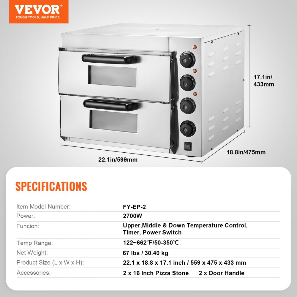 FY-EP-2 - 16" Stainless Steel Electric Pizza Oven with Precise Temp Control