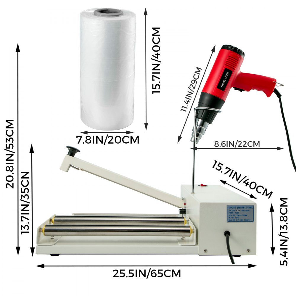 010684450558 - 18" Iron Shrink Wrap Sealer with Hot Air Gun & Film