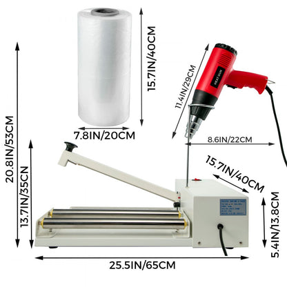 010684450558 - 18" Iron Shrink Wrap Sealer with Hot Air Gun & Film