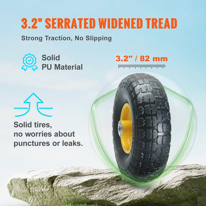CJPU0080 - Heavy-Duty 10" Solid PU Flat-Free Tires, 400 lbs Load Capacity