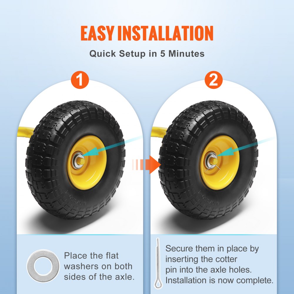 CJPU0080 - Heavy-Duty 10" Solid PU Flat-Free Tires, 400 lbs Load Capacity