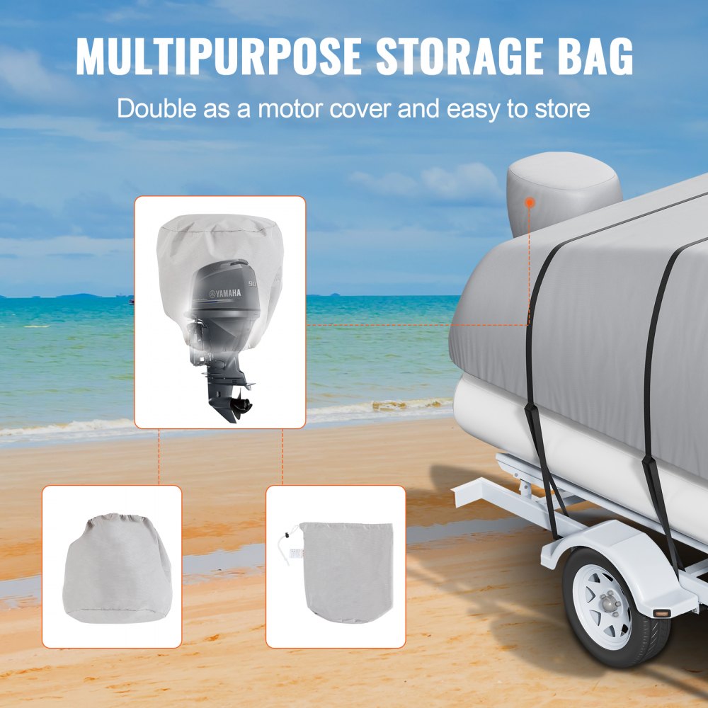 SXYFQCZ19-20 - Heavy-Duty 19'-20' Waterproof Pontoon Boat Cover with Adjustable Straps