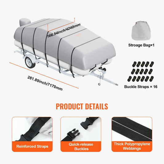 SXYFQCZ19-20 - Heavy-Duty 19'-20' Waterproof Pontoon Boat Cover with Adjustable Straps