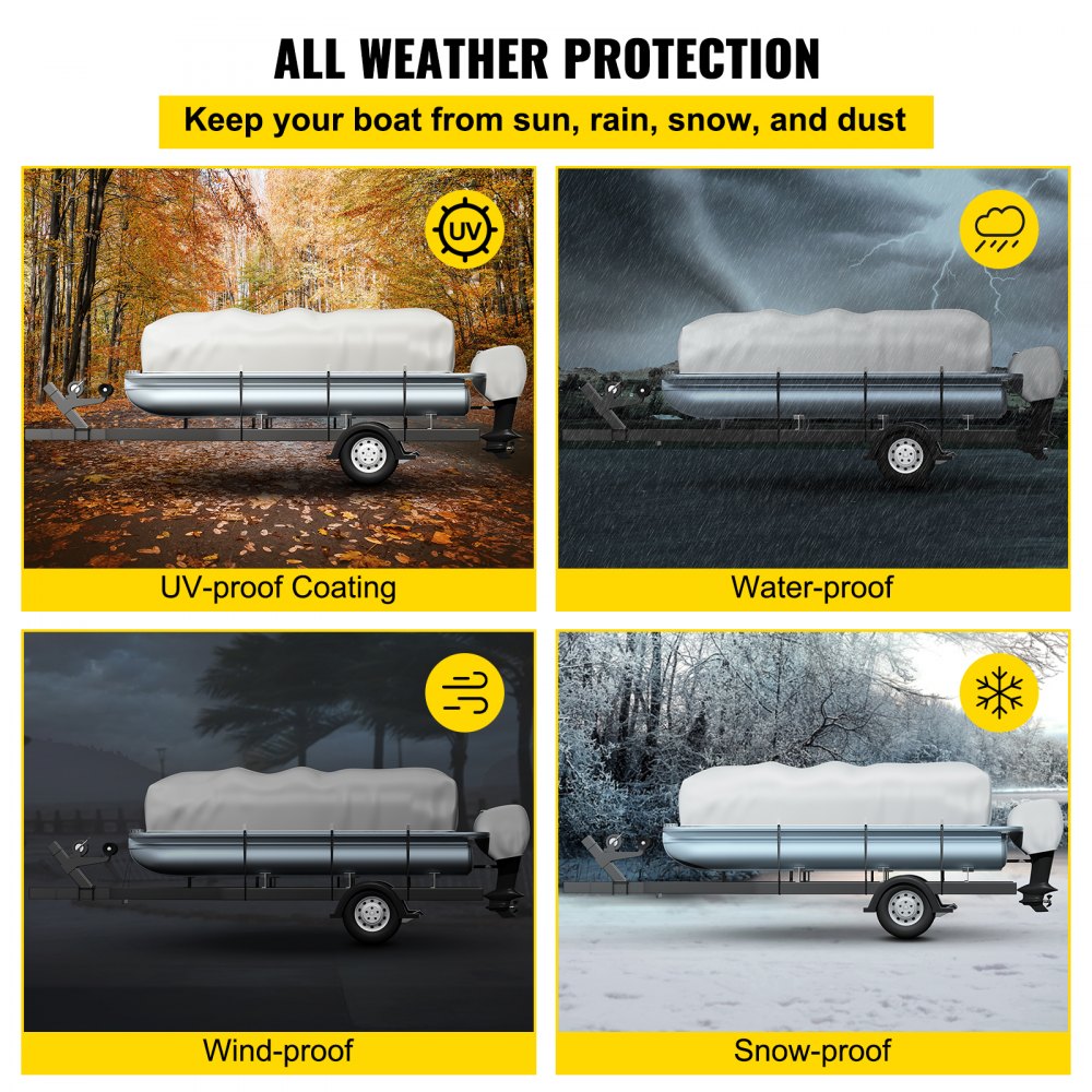 21-24 FT Pontoon Boat Cover - Heavy-Duty 600D Fabric, 24.3 x 11.8 ft