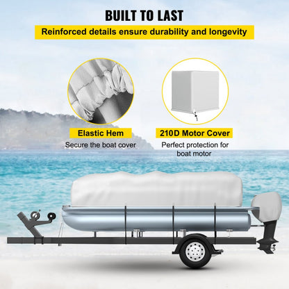 21-24 FT Pontoon Boat Cover - Heavy-Duty 600D Fabric, 24.3 x 11.8 ft