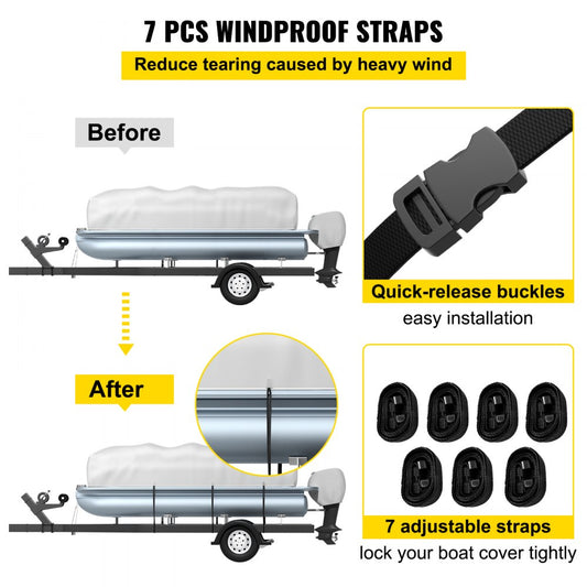 21-24 FT Pontoon Boat Cover - Heavy-Duty 600D Fabric, 24.3 x 11.8 ft