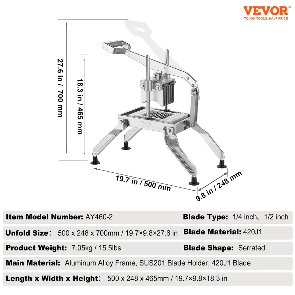 AY460-2 - 420J1 Stainless Steel Vegetable Slicer for 1/4" & 1/2" Cuts