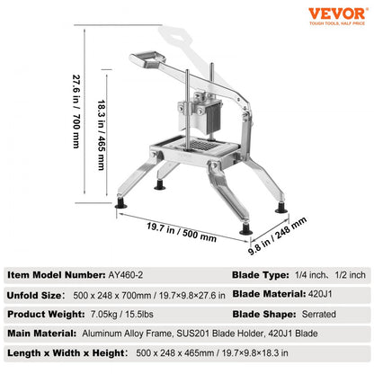 AY460-2 - 420J1 Stainless Steel Vegetable Slicer for 1/4" & 1/2" Cuts