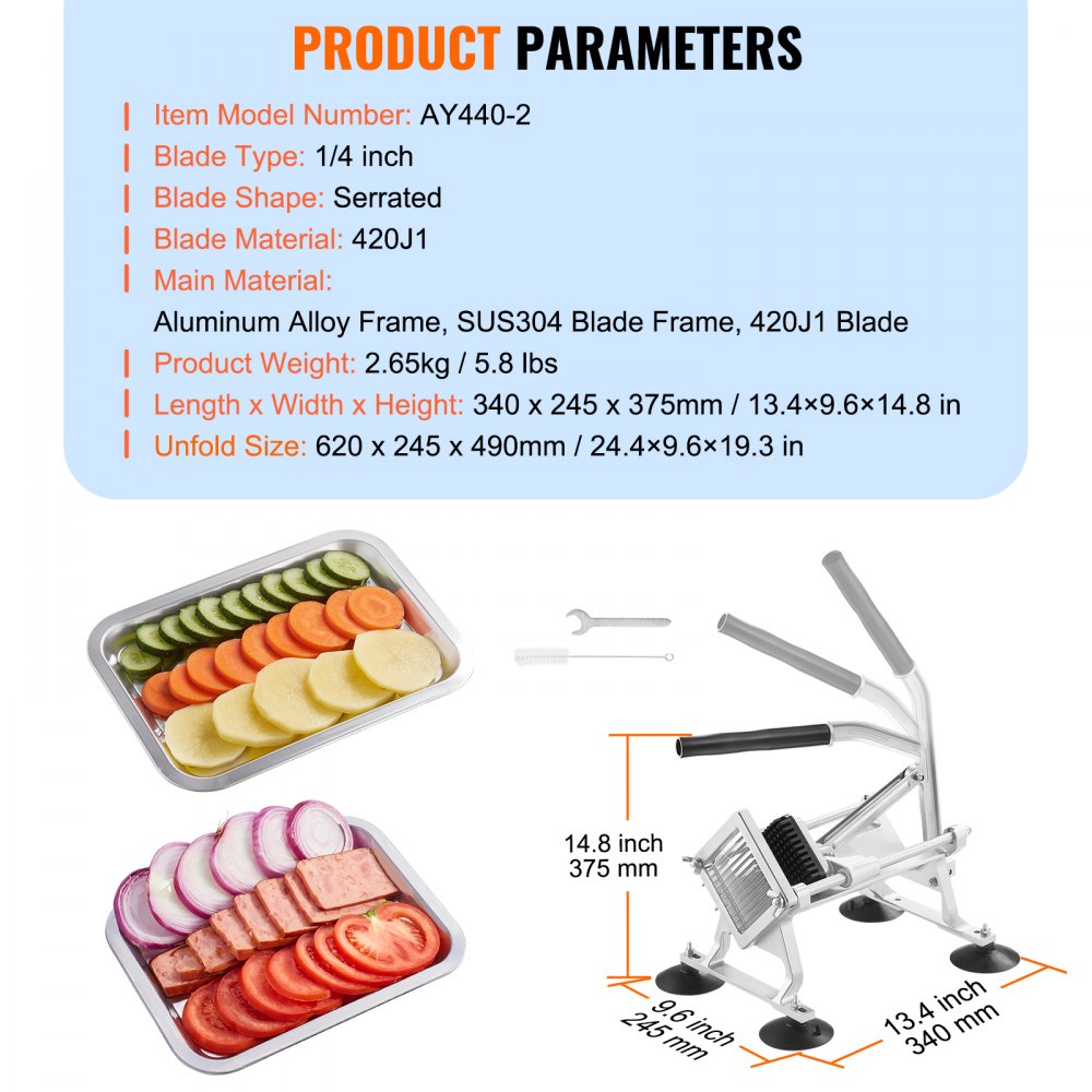 AY440-2 - Stainless Steel 1/4-Inch Vegetable Slicer for Precise Cutting
