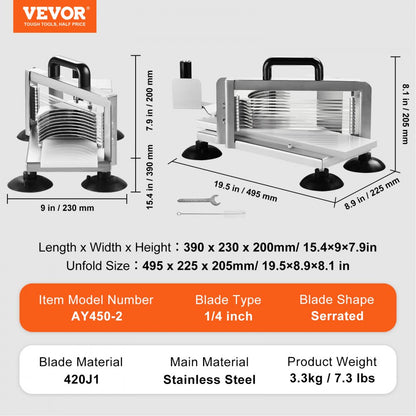AY450-2 - Heavy-Duty Stainless Steel Tomato Slicer with 1/4 inch Blades