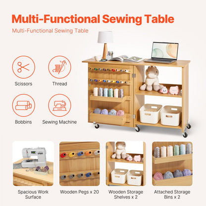 HL20240801 - 46" Folding Sewing Table with Storage & Weight Capacity of 88 lbs
