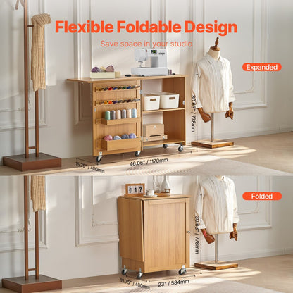 HL20240801 - 46" Folding Sewing Table with Storage & Weight Capacity of 88 lbs