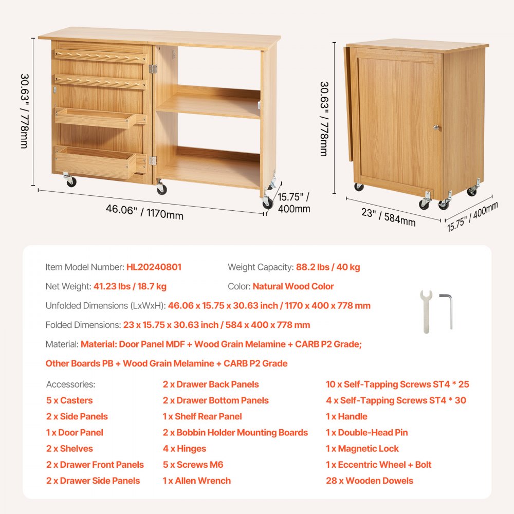 HL20240801 - 46" Folding Sewing Table with Storage & Weight Capacity of 88 lbs
