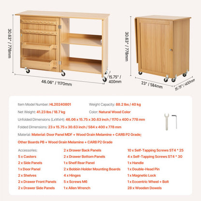 HL20240801 - 46" Folding Sewing Table with Storage & Weight Capacity of 88 lbs