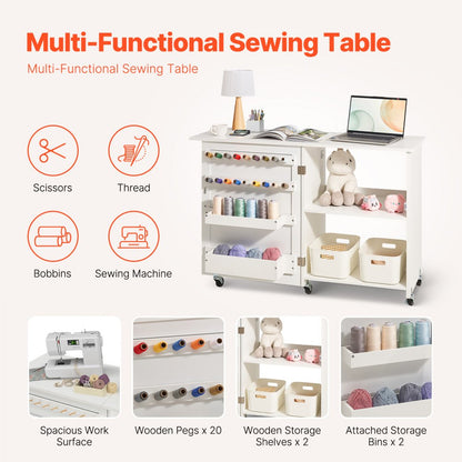 HL20240800 - 46" Folding Sewing Table with Storage Compartments