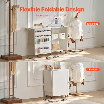 HL20240800 - 46" Folding Sewing Table with Storage Compartments
