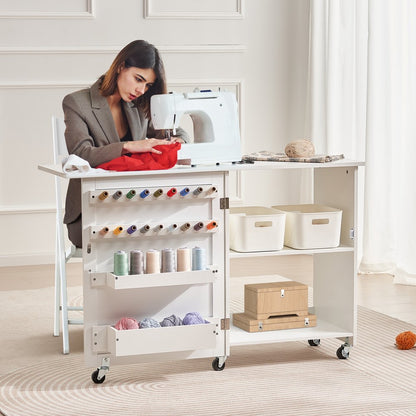 HL20240800 - 46" Folding Sewing Table with Storage Compartments
