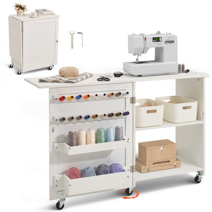 HL20240800 - 46" Folding Sewing Table with Storage Compartments
