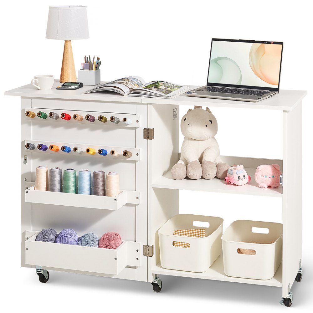 HL20240800 - 46" Folding Sewing Table with Storage Compartments