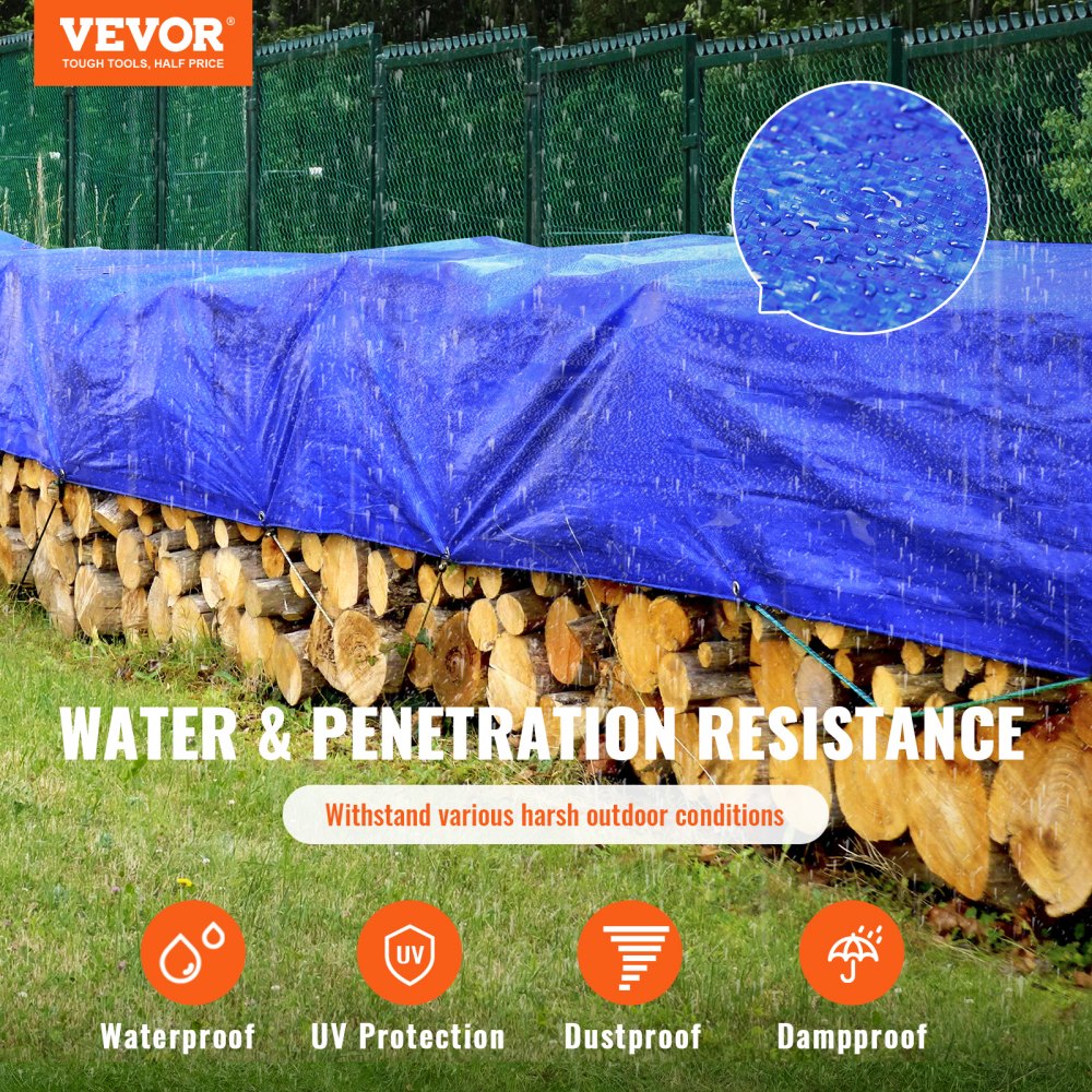 010970250496 - 10x12 ft Waterproof Poly Tarp, Rip-Proof & Easy to Secure