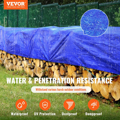 010970250496 - 10x12 ft Waterproof Poly Tarp, Rip-Proof & Easy to Secure