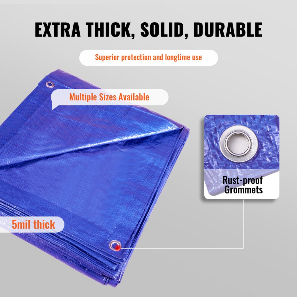 010970250496 - 10x12 ft Waterproof Poly Tarp, Rip-Proof & Easy to Secure