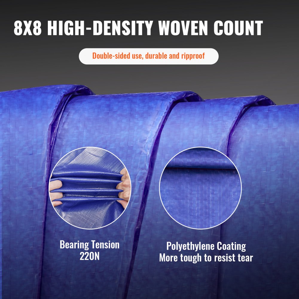 010970250496 - 10x12 ft Waterproof Poly Tarp, Rip-Proof & Easy to Secure