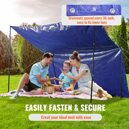 010970250496 - 10x12 ft Waterproof Poly Tarp, Rip-Proof & Easy to Secure