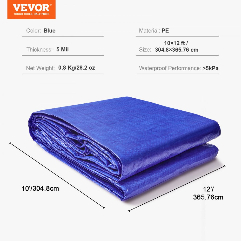010970250496 - 10x12 ft Waterproof Poly Tarp, Rip-Proof & Easy to Secure