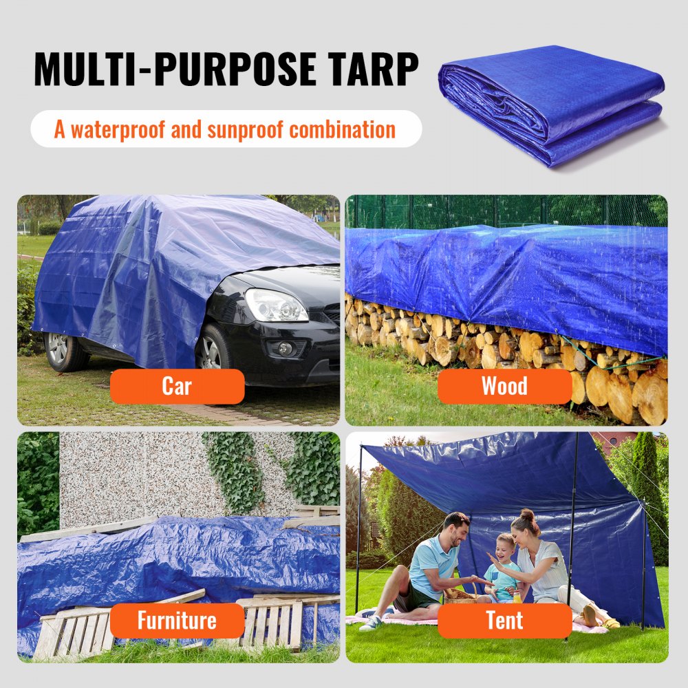 010982156460 - 12x16 ft Waterproof Tarp with Reinforced Grommets, Multi-Purpose