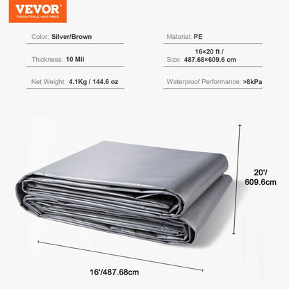010858588168 - 16x20 ft Waterproof Poly Tarp with Grommets
