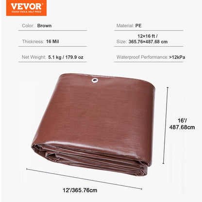 010421621613 - 12x16 ft UV Resistant Heavy-Duty Waterproof Tarp