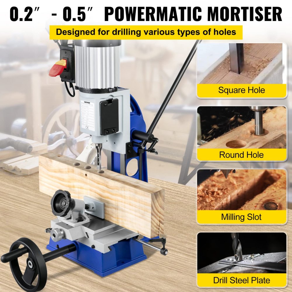 MS3816R - VEVOR 1/2" Mortise Machine with Adjustable Depth and Swiveling Base