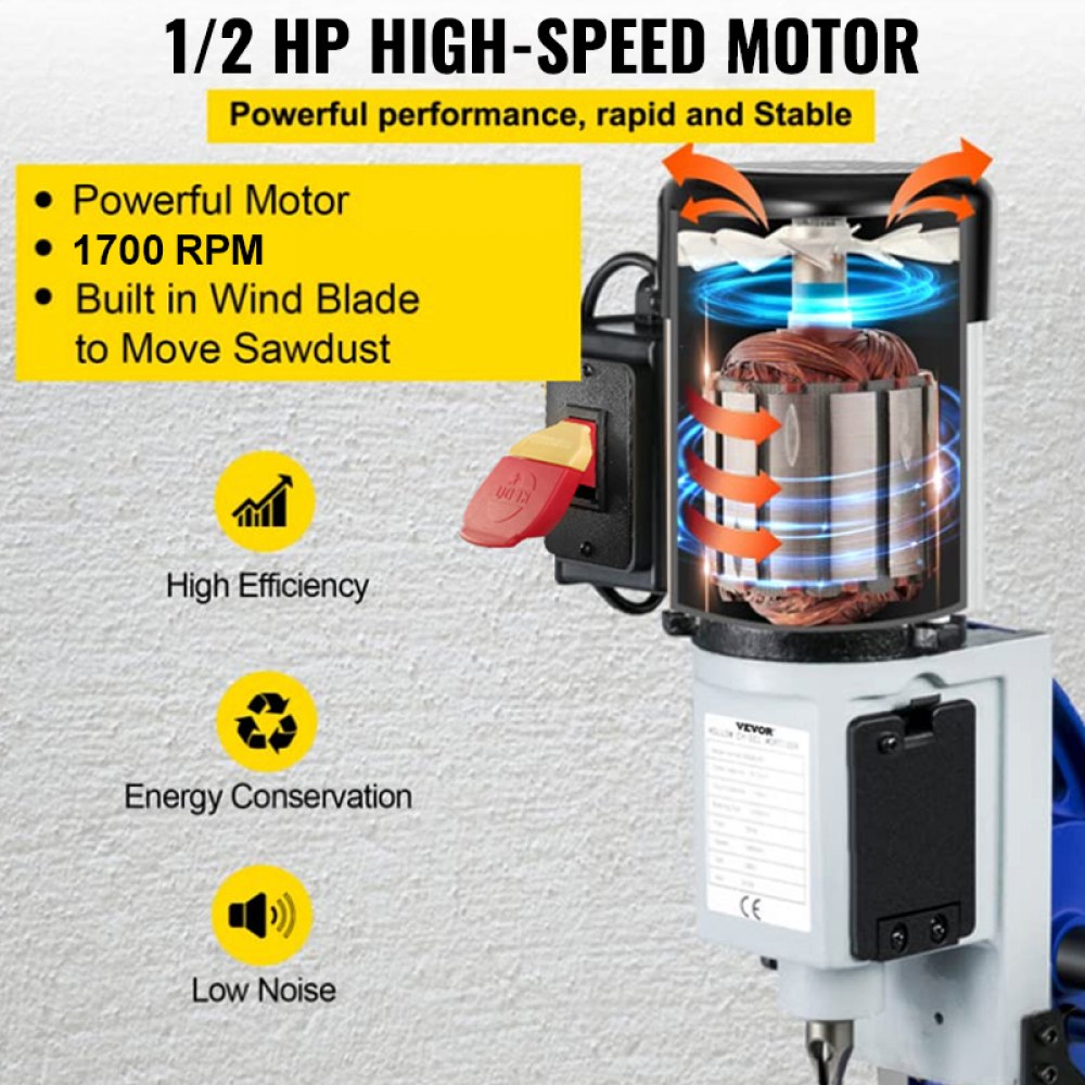 MS3816R - VEVOR 1/2" Mortise Machine with Adjustable Depth and Swiveling Base