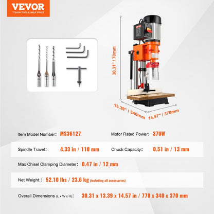 MS36127 - Sturdy Benchtop Mortise Machine with Safety Features