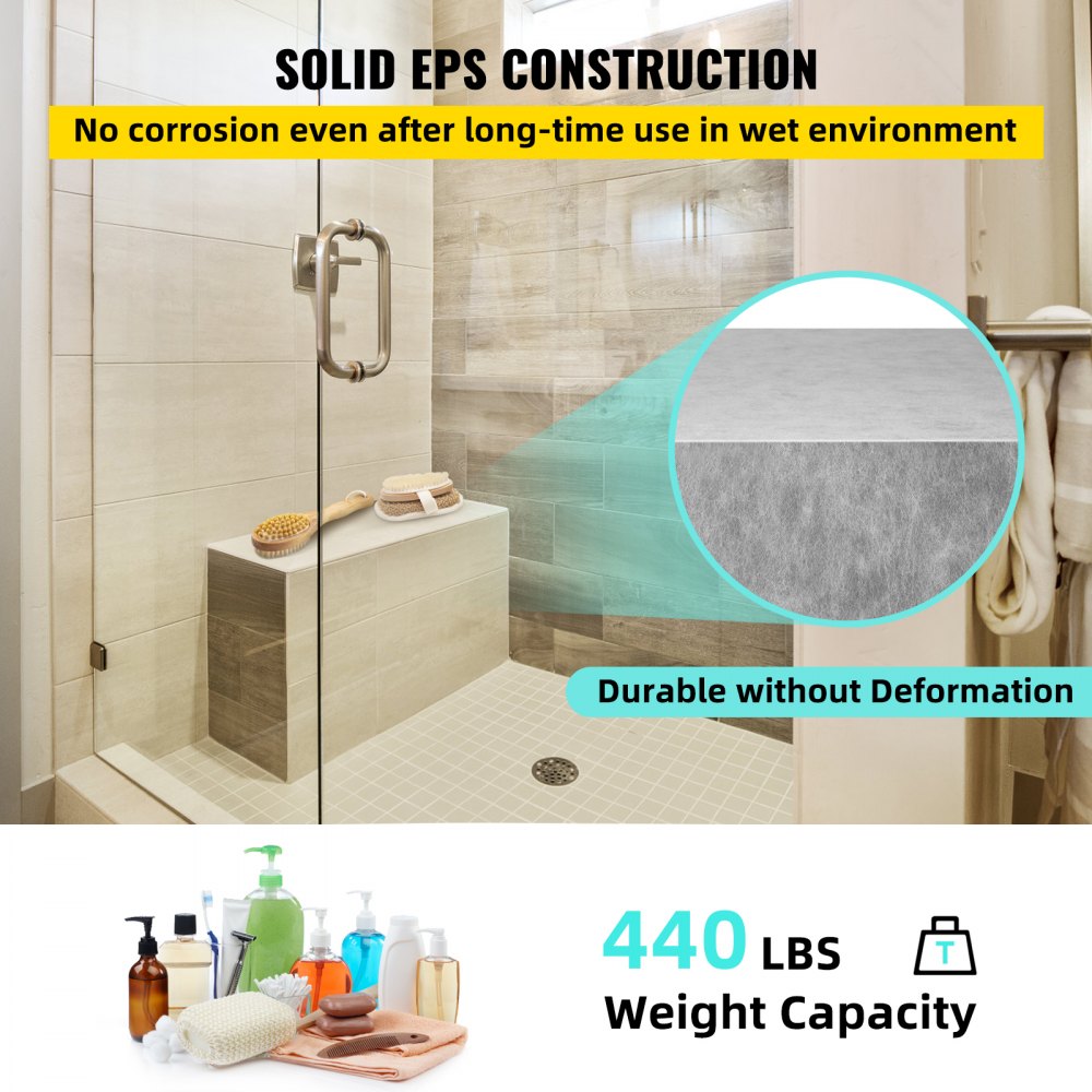 VV-FSLYD-Z38.2 - Waterproof Tileable Shower Seat for Comfort & Storage