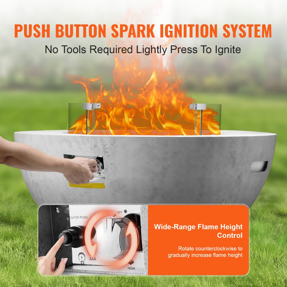 YSG30S01PL(G)019 - 39" Outdoor Concrete Propane Fire Pit with Stainless Steel Burner