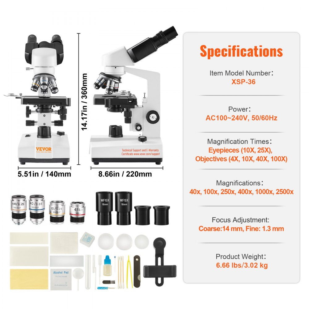 XSP-36 - VEVOR High-Definition Binocular Microscope 40X-2500X Magnification
