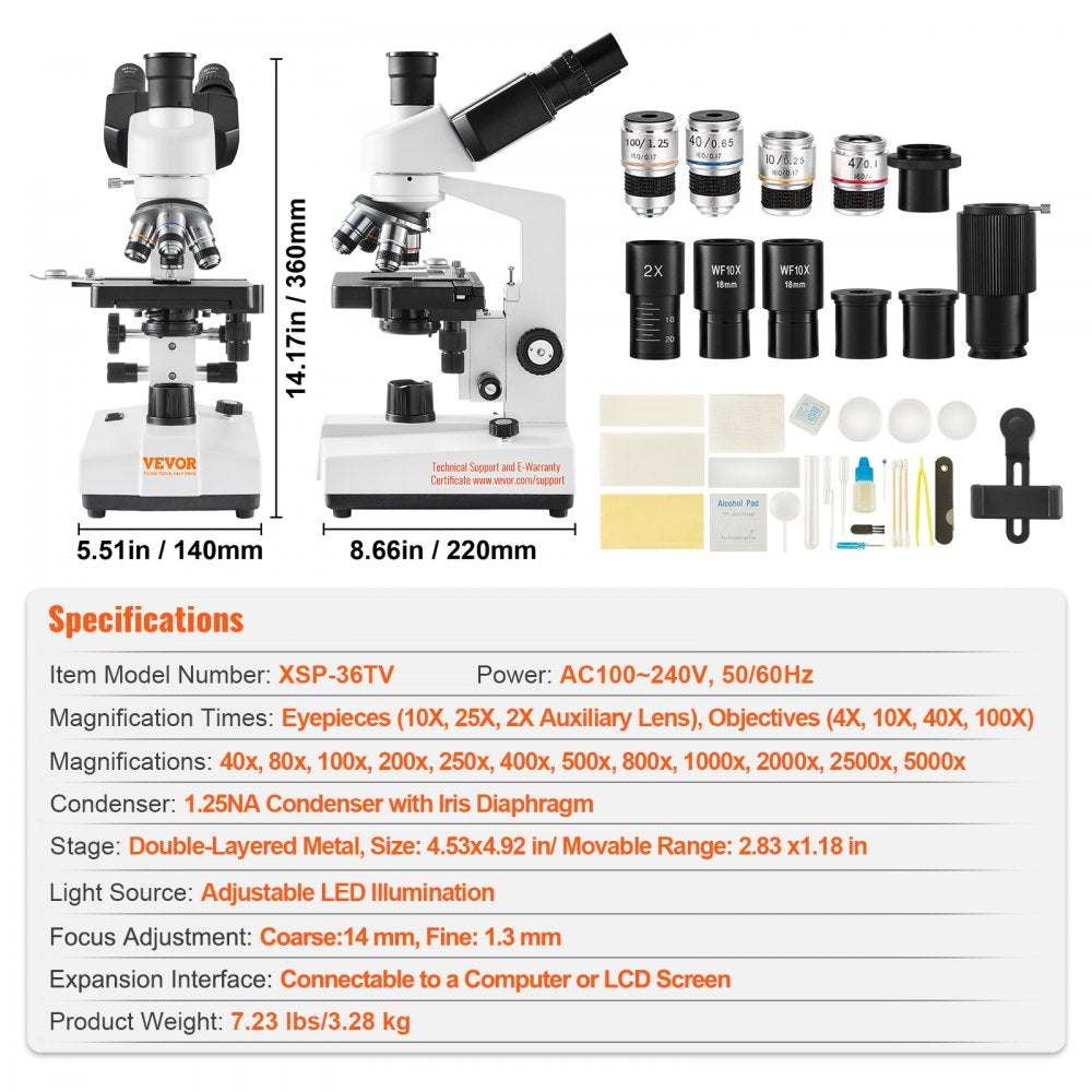 XSP-36TV - High-Def 40X-5000X Trinocular Microscope for Detailed Observations
