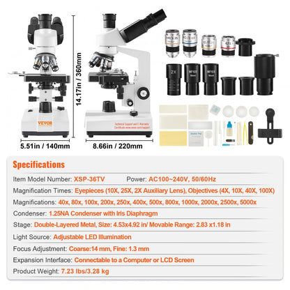 XSP-36TV - High-Def 40X-5000X Trinocular Microscope for Detailed Observations