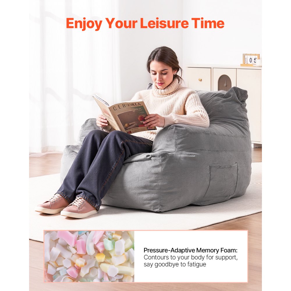 SM-FBB-07 - Cozy Grey Bean Bag Chair with Armrests and Plush Foam