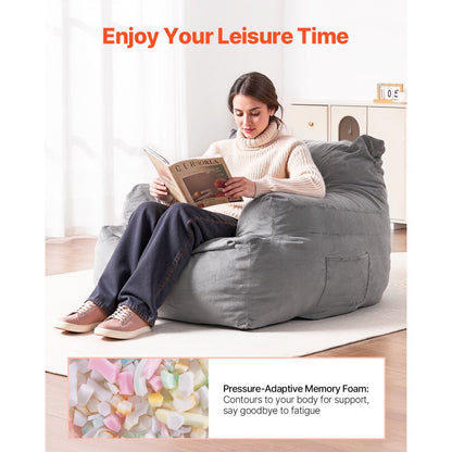 SM-FBB-07 - Cozy Grey Bean Bag Chair with Armrests and Plush Foam