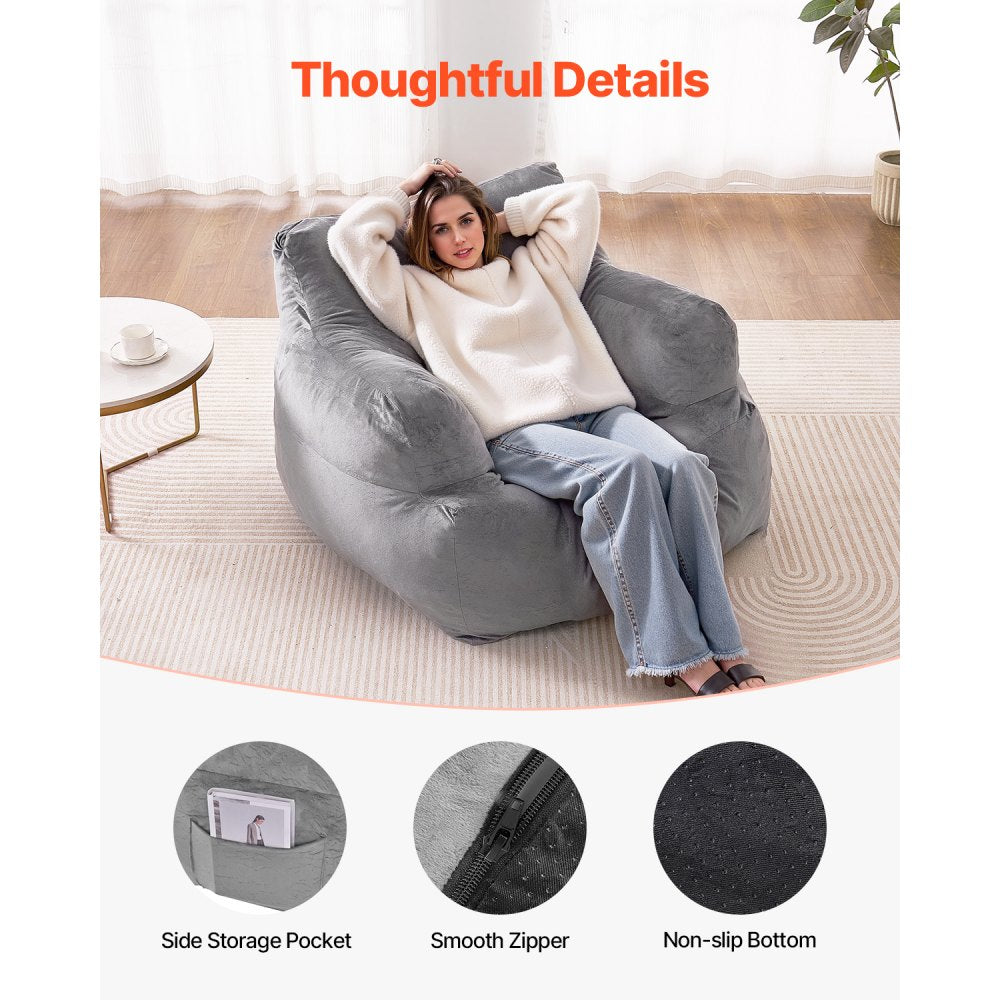 SM-FBB-07 - Cozy Grey Bean Bag Chair with Armrests and Plush Foam