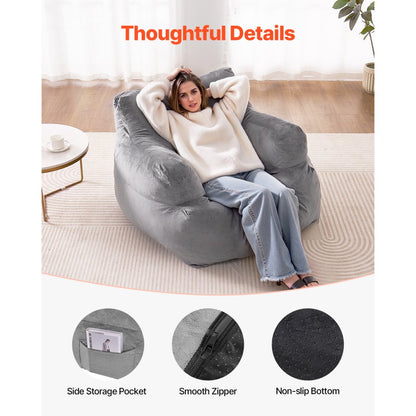 SM-FBB-07 - Cozy Grey Bean Bag Chair with Armrests and Plush Foam